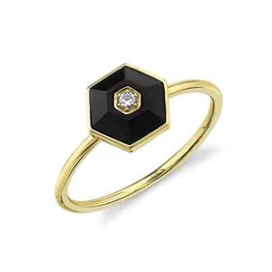 Anillo Hexagonal De Diamante De Ónix Negro De Oro De 14K 0.77 TCW Natural - Imagen 1 de 5