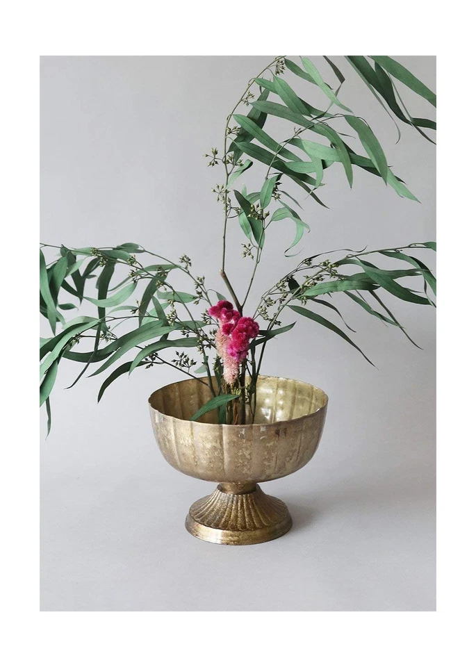 Afloral Distressed Gold Metal Compote Bowl