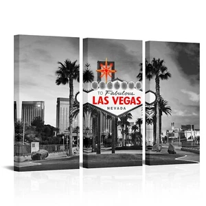 FuShvre 3 Pezzi Bianco e Nero City Wall Art Las Vegas Quadro Stampe su Tela... - Foto 1 di 6