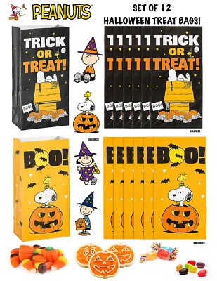 Set of 12 Peanuts Halloween Paper Treat Party Bags ft. Snoopy & Woodstock - Image 1 of 3