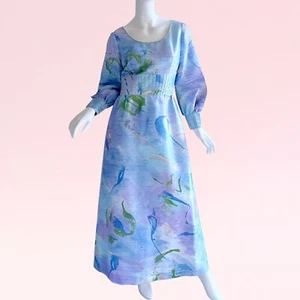 1970s Vintage Tory Richard Hawaiian Honolulu Psychedelic Waves Print Maxi Dress - Picture 1 of 5