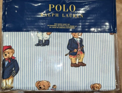 Nuevo con etiquetas Nuevo Juego de sábanas Polo RL versión 2024 para hombre Polo Bear en azul Oxford a rayas Foto 1 de 4