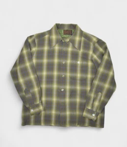 Vintage Pendleton Shirt Mens M Wool Green Shadow Plaid Loop Collar Board USA Sir - Picture 1 of 12