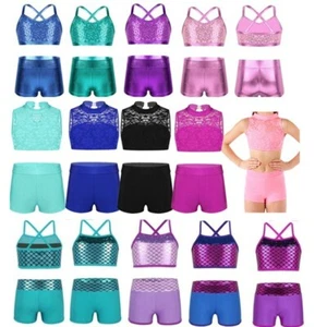 Girl Dance Outfit Two-Pieces Crop Top+Shorts Leotard Sport Gymnastics Dancewear  - Picture 1 of 87