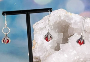 Dragon Claw jewelry set w colored ball silver chain Necklace & earrings fashion - Picture 1 of 5