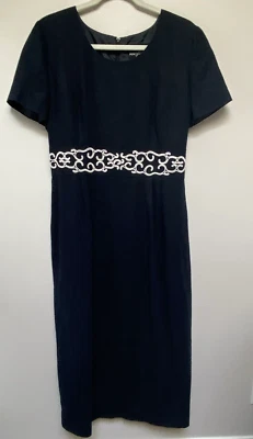 Vestido vintage POSITIVE ACTITUDE para mujer azul marino apliques mezcla de lino talla 14 corbata cremallera Foto 1 de 4