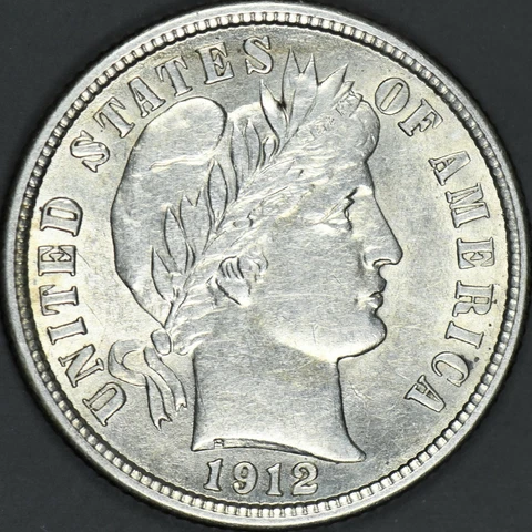 1912 Barber Dime, beautiful original dime in high grade with mint luster Cover