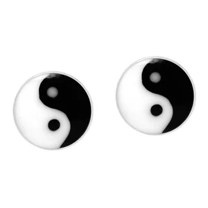 Classic Balance of Life Yin Yang Symbol 8 mm Sterling Silver Post Stud Earrings - Picture 1 of 5