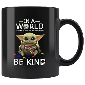 AUTISM Baby Yoda Star Wars Cute Yoda AUTISM Fun Black Coffee Mug Gift - Picture 1 of 4