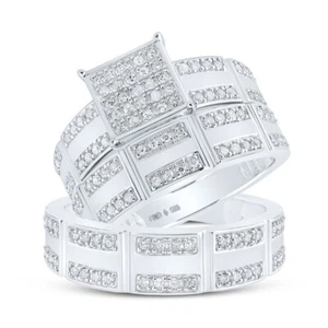 Sterling Silver His Hers Round Diamond Square Matching Wedding Set 1/2 Cttw - Picture 1 of 1