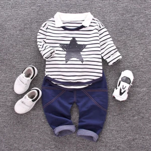 2PCS Baby Boys Outfits Striped T Shirt Tops+Denim Pants Kids Spring Clothes Set - Picture 1 of 14