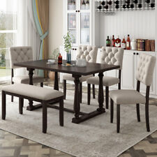6Pieces Modern Wooden Dining Table Set Kitchen Seat +Chairs + Bench W/ Cushion