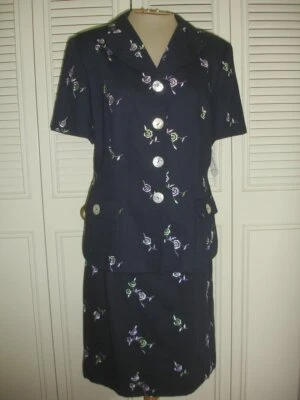 RICKIE FREEMAN TERI JON $350 Bordado Flores Falda Traje 14 Neiman Marcus Nuevo con Etiquetas Foto 1 de 4