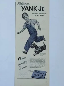 1946 Vintage Reliance Yank Jr Druckanzeige. Kleidung für Jungen jeden Alters - Bild 1 von 1