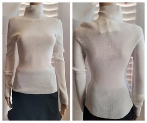 A.L.C. Womens Cream Stretch Ribbed Long Sleeves Turtleneck M $295 NWT - Picture 1 of 10