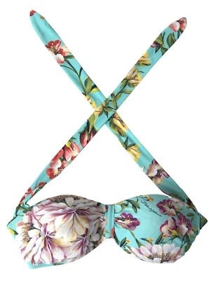 DOLCE & GABBANA Bikini Top Mint Green Floral Print Beachwear IT3 / M 360usd - Image 1 of 4