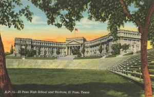 Postcard El Paso High School And Stadium El Paso Texas TX 1947 - Picture 1 of 2