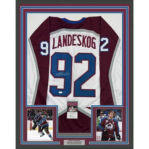 Framed Autographed/Signed Gabriel Landeskog 35x39 White Colorado Jersey JSA COA - Picture 1 of 2