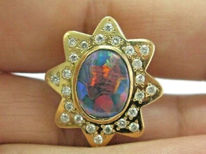 Black Opal & Diamond Tie Tack 18Kt Yellow Gold .60Ct 1" - Picture 1 of 4