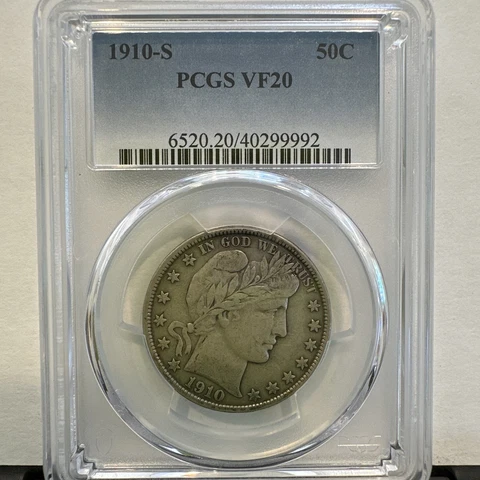 1910 S BARBER HALF PCGS VF 20 Cover