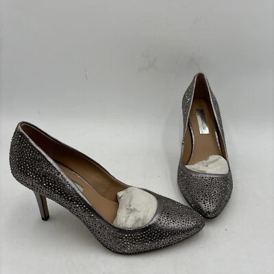 I.N.C. Zapatos de salón de vestir grises sintéticos con estrás adornados punta redonda sin cordones, 7M Foto 1 de 4
