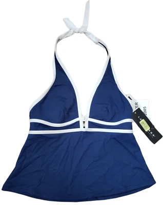 La Blanca Tankini Top Womens 10 Blue Stretch Wireless Padded Swimsuit Halter NWT - Image 1 of 4