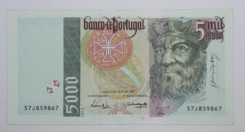1998 - Banco De PORTUGAL - 5000 (Five Thousand) Escudos Banknote, No. 57J 859867 Cover