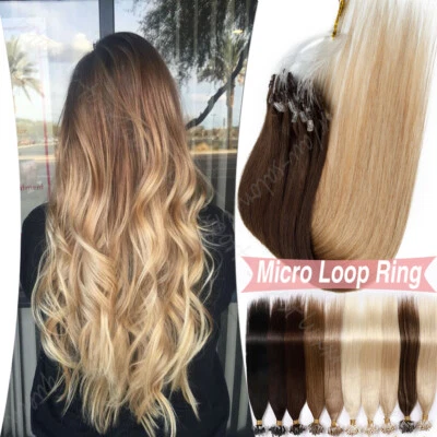 Ombre Nano Loop Ring Micro Beads Remy Human Hair Extensions Thick Bonded 16-24" - Image 1 of 4