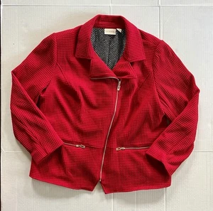 Chicos Red Moto Jacket Waffle Texture Side Zip Closure Size 3 Gold Zip - Picture 1 of 9