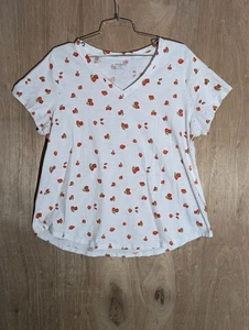 Camisa Pull Over Azul Marino Antigua Mujer Talla XL Manga Corta Cuello en V Fresas Blanco - Imagen 1 de 8