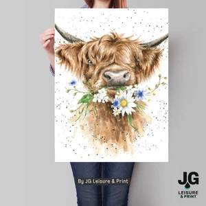 Highland Cow Picture - Wall Art Poster Print Scotland Landscape A5 A4 A3 A2 A1 - Picture 1 of 3