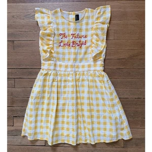 mini abito rodini bambina "Il futuro sembra luminoso" giallo quadri con volant taglia 7-9 - Foto 1 di 5