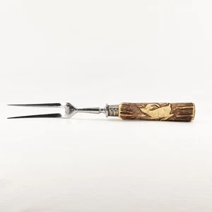 Vintage ELCHHORN geschnitzter Knochen Hirschgriff Fleischgabel Widder Ziege figural 11" - Bild 1 von 11