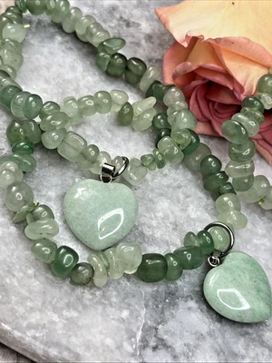 1 Grünes Aventurin Armband mit Herz Splitterarmband Edelstein Kristall Heilstein - Bild 1 von 4