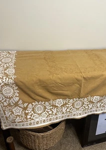 Vintage Tablecloth 64”x 45” Gold White - Picture 1 of 5