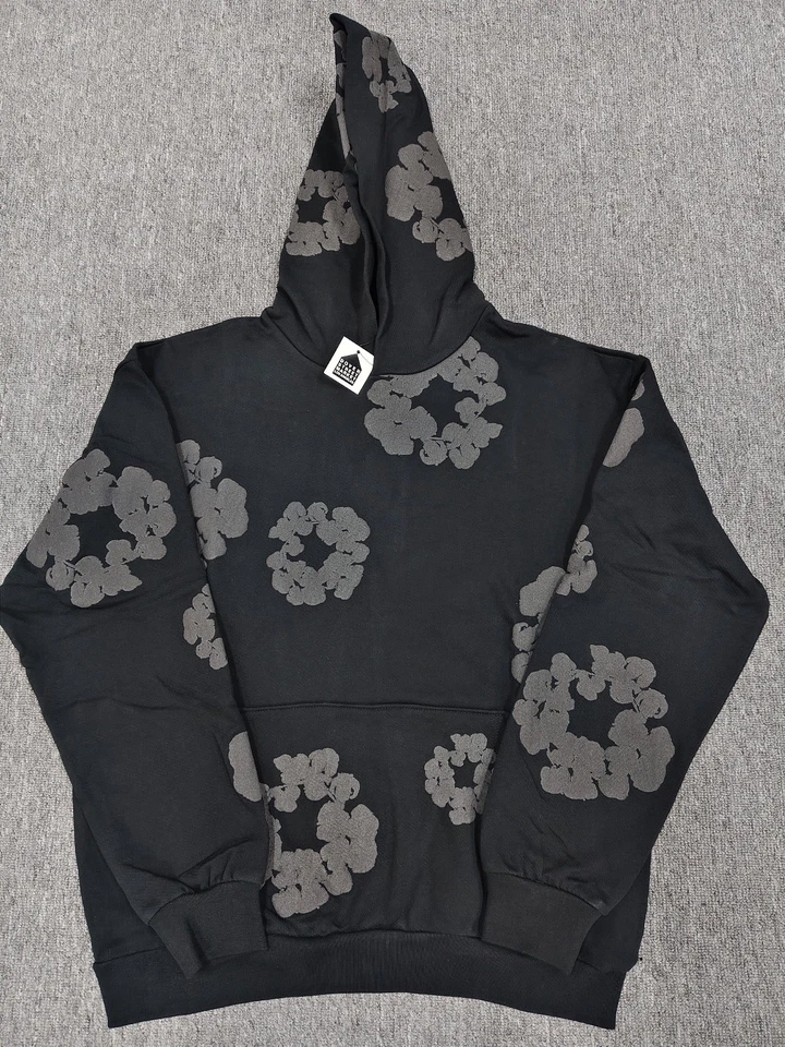 Новый джинсовой ткани слезы хлопок венок толстовка с капюшоном черный монохромный S-XL подлинный - Изображение 1 из 4