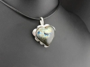 GJ69 LABRADORIT *HERZ* FINISH * LEUCHTEND  925 SILBER-ANHÄNGER INKL. LEDERKETTE! - Bild 1 von 5