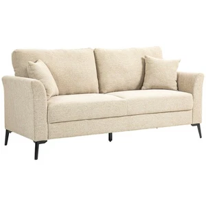 HOMCOM 3 Seater Sofa, Linen Fabric Sofa for Living Room, Beige - Picture 1 of 11