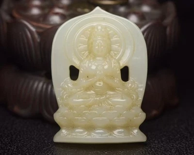 认证天然海天玉雕刻精美关音雕像吊坠 1152 — 第 1/4 张图片