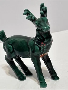 Vintage Lefton Japan Rentier Keramik Weihnachten Noel Stechpalme grün stehendes Etikett - Bild 1 von 1