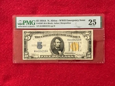 FR-2307 1934 A Series North Africa WWII $5 Silver Certificate *PMG 25 Very Fine* - Image 1 of 2