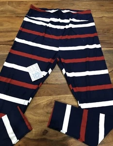 Lularoe TC2 leggings 18+  Navy Red White Horizontal Stripes - Picture 1 of 3