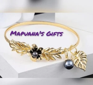 Hawaiian Plumeria Maile Leaf Bangle Bracelet (size 8.5) - Picture 1 of 1