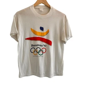 Vintage 90s Barcelona Summer Olympics T-Shirt 1992 Spain SEE MEASUREMENTS S/M - Picture 1 of 8