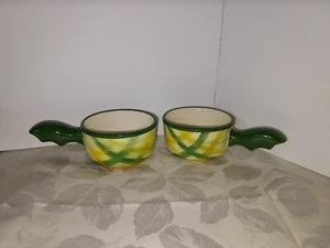 Vernonware 40s/50s Green Yellow Plaid casserole chicken pie server handle (2) - Picture 1 of 3