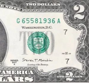 G 6558 1936 A : TRAILING YEAR 1936 $2 Two Dollar Bill Serial Number - Picture 1 of 3