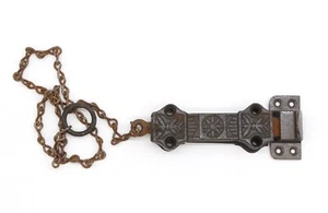 Victorian Cast Iron Spring Loaded Surface Door Bolt with Chain - Picture 1 of 5