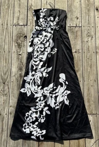 White House Black Market - Strapless Floral Black & White Maxi Dress - Size 0 - Picture 1 of 11