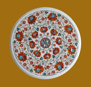 Tavolo angolare intarsiato marmo bianco 18" pietra dura pietra intarsiata regalo - Foto 1 di 1