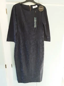 Ladies New Closet Navy Blue 3/4 Sleeve High Waist Midi Pencil Dress Size 12 - Picture 1 of 5